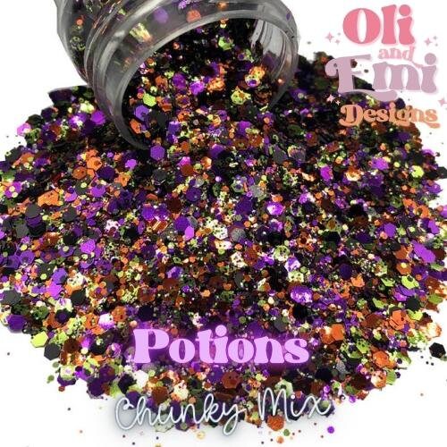 Pociones - poliéster GRUESO Brillantina perfecta para slime, manualidades, uñas y más/resina/bolas de nieve/vasos/RTS/Halloween/Naranja/Morado