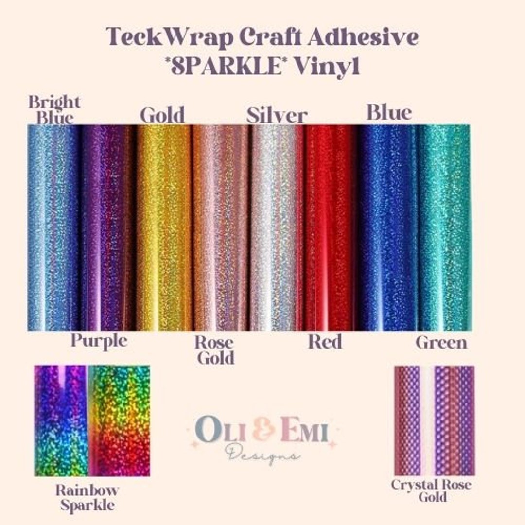 TECKWRAP 001 Vinyl Super Glossy Permanent Adhesive Vinyl 12 x 12 18 Sheets/Pack with 6 Rainbow Colors Craft Vinyl Precut Sheet