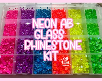 Neon AB Glass Rhinestones Exclusive Kit SS6, SS10, SS16, SS20 NON Hotfix| Embellishments | DIY|Tumbler Needs | Beginner Crafts| Nails |tools