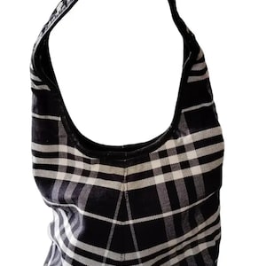 Authentische Burberry Hobo-Tasche aus schwarz-weißem Novacheck-Canvas