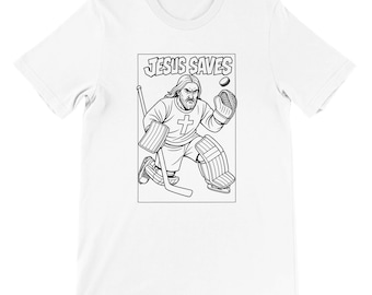 Camiseta "Jesús salva discos" - Divertida camiseta de hockey sobre hielo - Regalo perfecto para los fanáticos del hockey