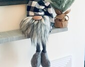 Buffalo Check Gnome, Christmas Gnome, Gnome with Legs, Winter Gnome, Shelf Sitter, Christmas Gift, Tier Tray Decor, Christmas Mantel