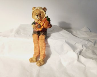 Shelf Sitter "Bear with Pumpkin"  Made of wood (Fall)