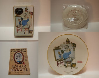 Plate,Stationary Cards and Magazine " Triple portrait" Norman Rockwell