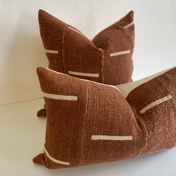 African Mudcloth pillow cover | rust dash