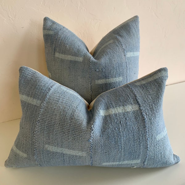 African Mudcloth pillow cover | blue/grey dash