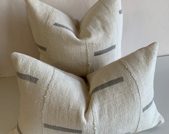 African Mudcloth pillow cover | cream grey dash