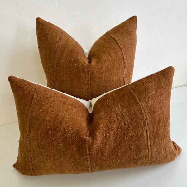 African Mudcloth pillow cover | rust solid
