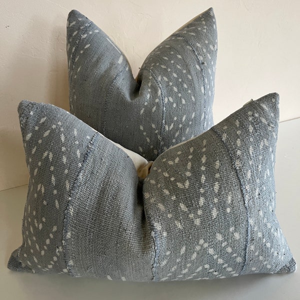 African Mudcloth pillow cover - grey/blue dot cross