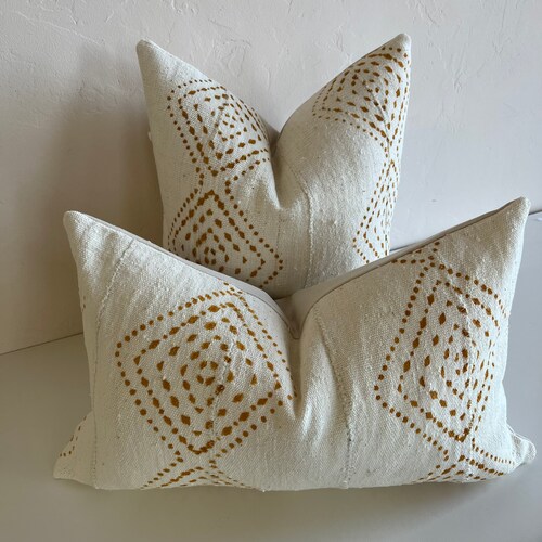 African Mudcloth Pillow Cover Light Blue/grey Rust Diamond Etsy