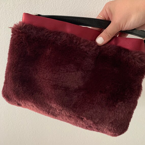 Vintage 90s 2000s burgundy fluffy shoulder Bag - image 6