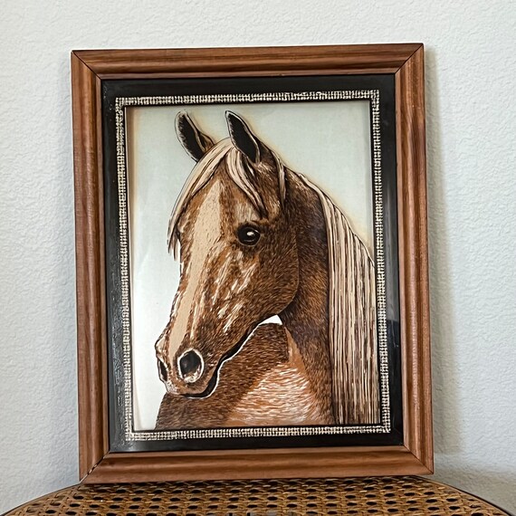Vintage Reverse Painting Horse Portrait Framed Art Etsy