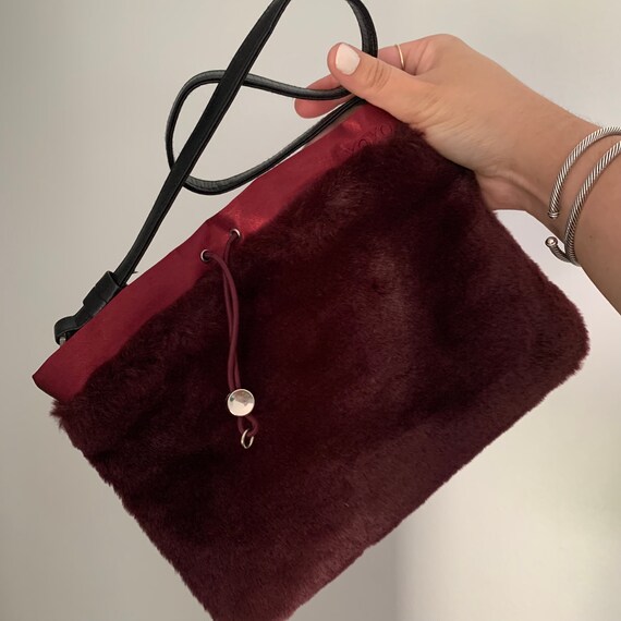 Vintage 90s 2000s burgundy fluffy shoulder Bag - image 3