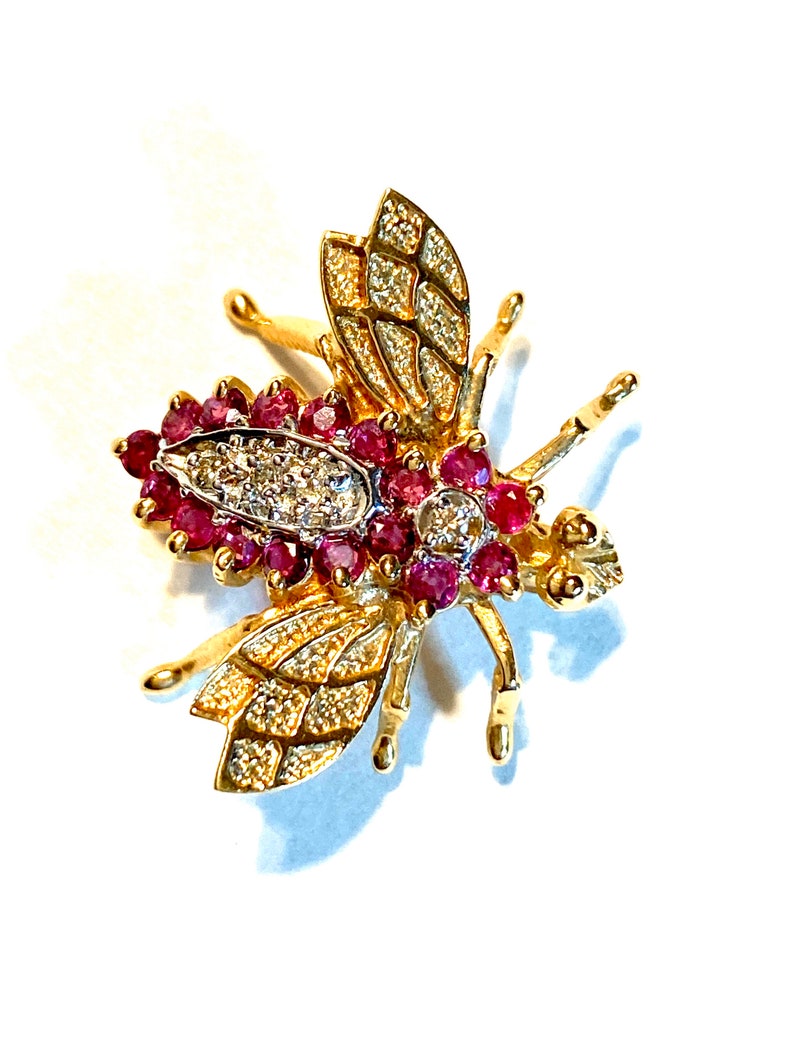 Vintage 14k Gold Diamond Ruby Bee Figural Pin 3.4g Bug Moth Insect