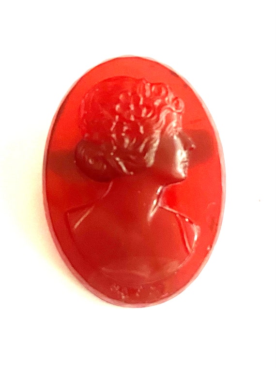 Vintage 2 Glass Cameo Pins Brooches Black & Red C… - image 5