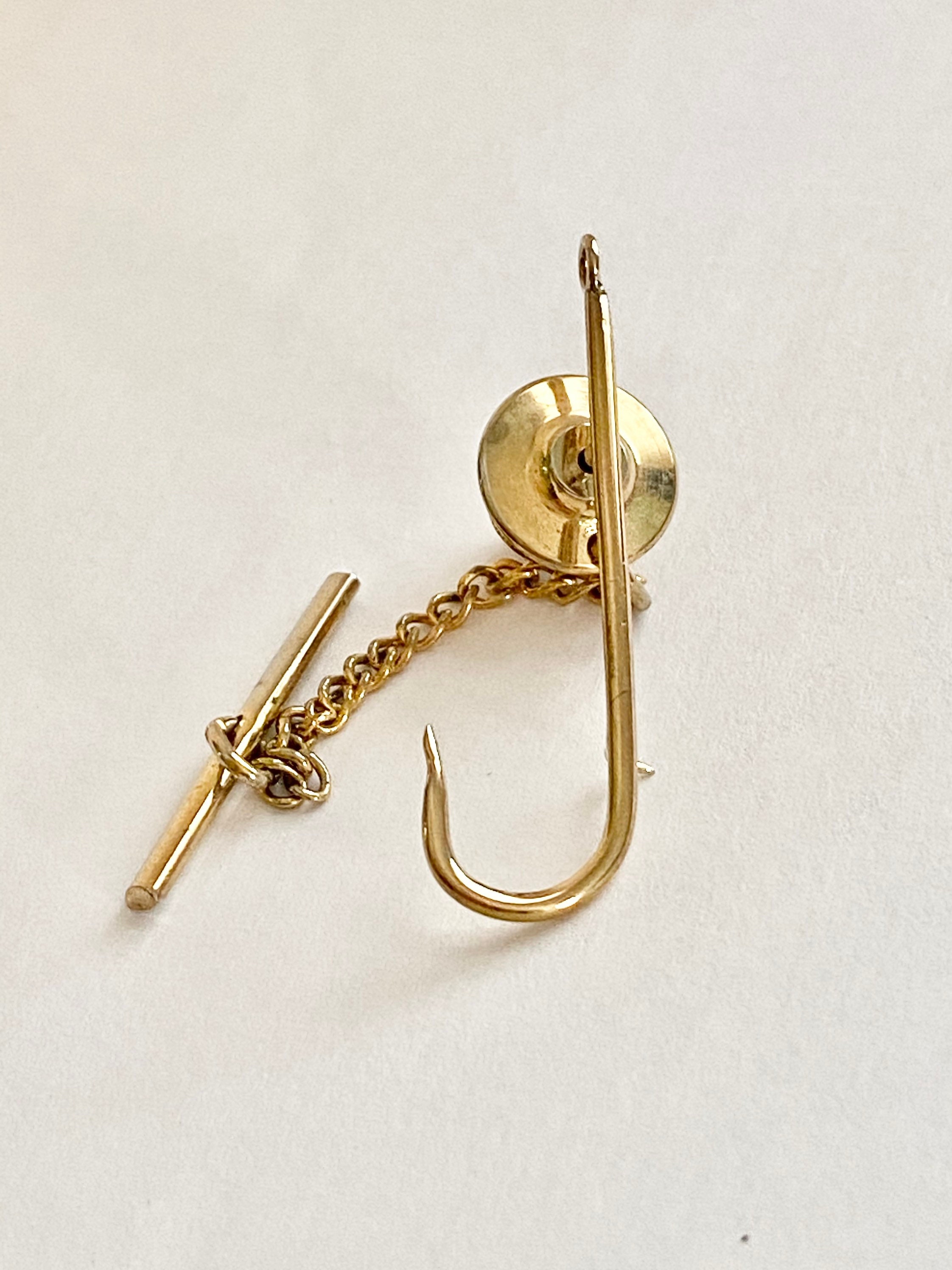 Vintage 14k Gold Fish Hook Tie Tac Lapel Hat Pin 1.5 Inches Etsy