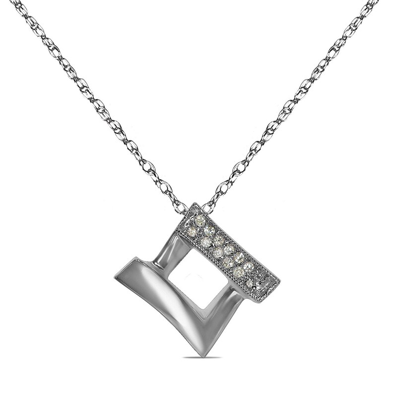 Diamond Accent Titled Square Pendant in 10k White or Yellow Gold