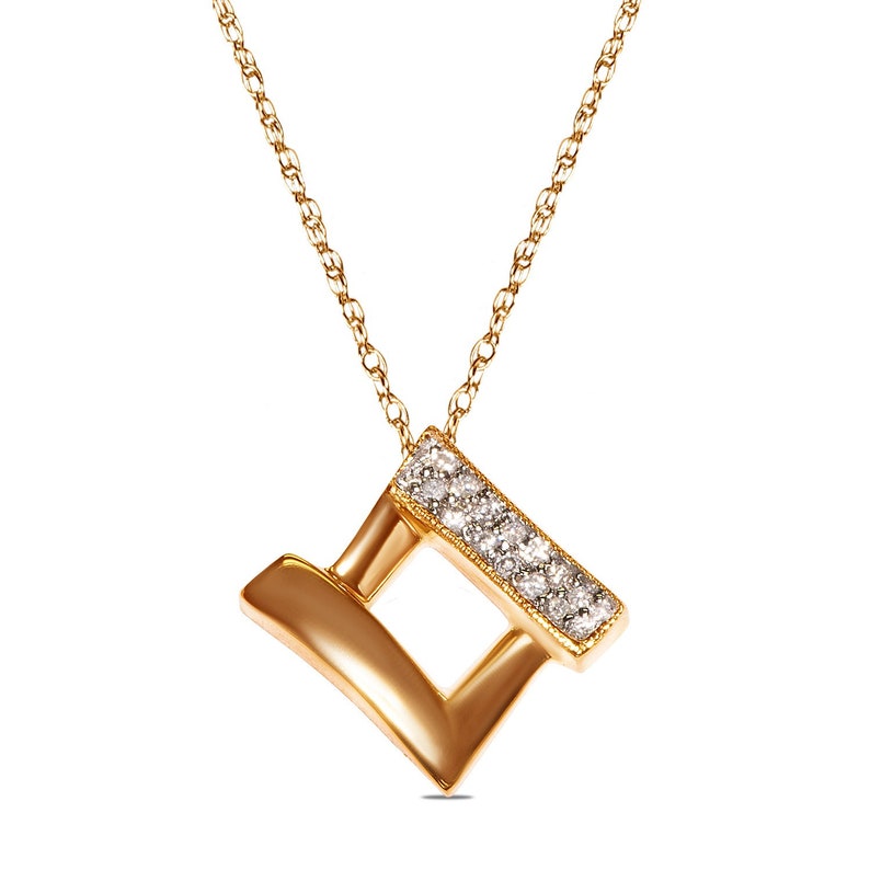 Diamond Accent Titled Square Pendant in 10k White or Yellow Gold