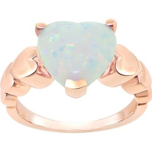 10K Rose Gold Lab Created Opal Heart Ring