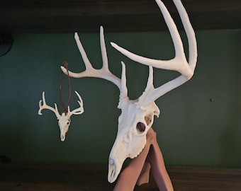 Deer Skull Ornament – Rustic Woodland Decor, Faux Antler Christmas Tree Accent