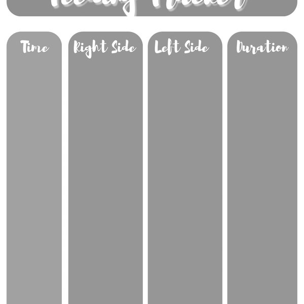 Printable Breast Feeding Tracking Chart - Baby Feeding Tracker - Black and White - Printable