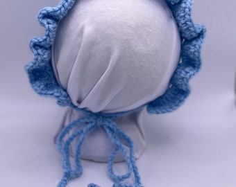 Blue Baby Bonnet - Baby Bonnet 0-6 Months - Crochet Baby Bonnet