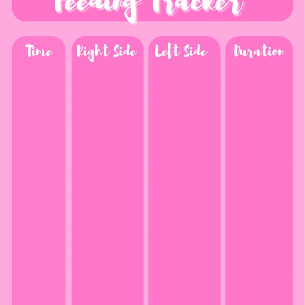 Printable Breast Feeding Tracking Chart - Baby Feeding Tracker - Pink  - Printable