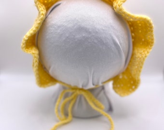 Yellow Baby Bonnet – Gender Neutral Baby Bonnet – 0 to 6 Months Baby Bonnet – Crochet Baby Bonnet