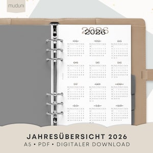 2026 Year Overview, A5 Planner Inserts, Ring Binder Inserts for your Calendar, PDF, German