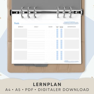 Lernplan für Studium und Schule, Klausurvorbereitung für Uni oder Abitur, Klausurinhalte Lerneinheiten planen, A4 und A5 Format, PDF Deutsch
