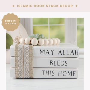 Islamic Wooden Book Stack Decor: &#39;May Allah Bless This Home&#39;