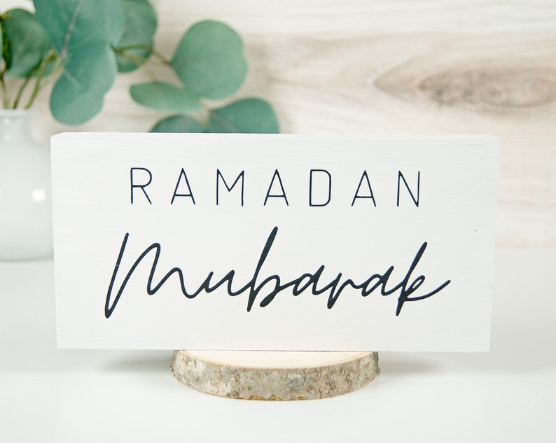 Reversible Ramadan Decoration, Eid Decoration, Small Wood Signs, Muslim Gifts, Mini Wooden House, Islamic Farmhouse Home Decor image 3