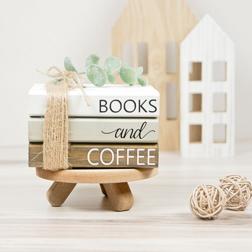 Mini Winter Book Stack Tiered Tray Decor Farmhouse Wooden Etsy