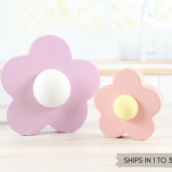 3D wooden flowers for tiered tray decor - Set of 2 wooden daisies - Pastel Spring decor