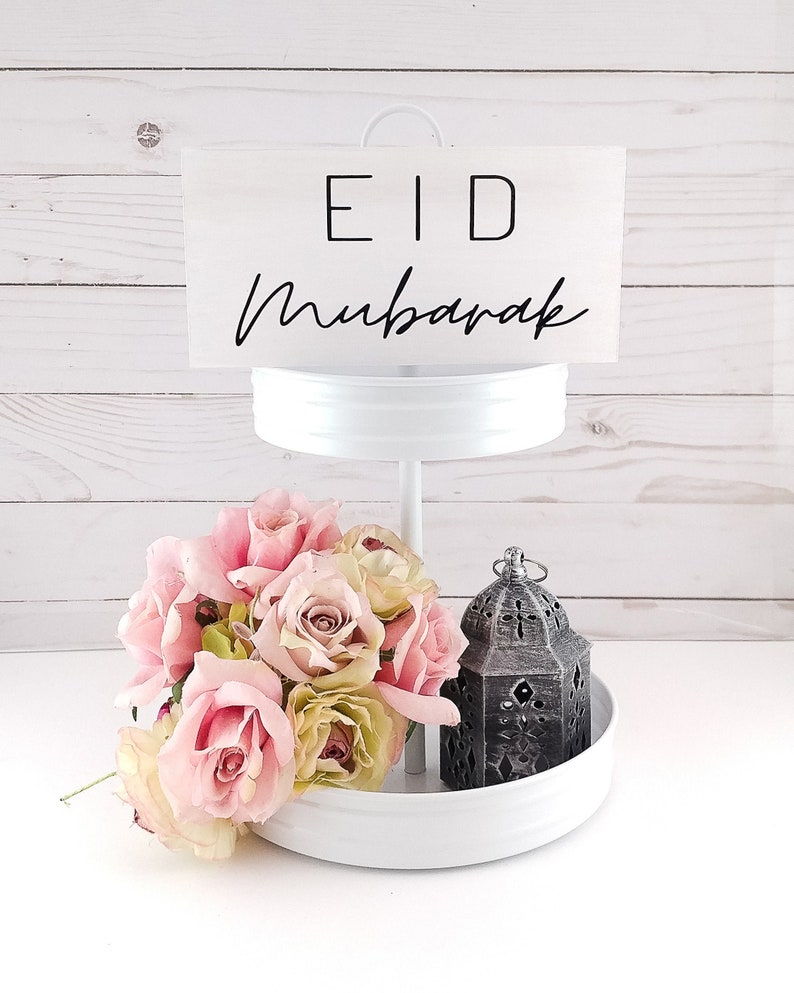 Reversible Ramadan Decoration, Eid Decoration, Small Wood Signs, Muslim Gifts, Mini Wooden House, Islamic Farmhouse Home Decor image 1