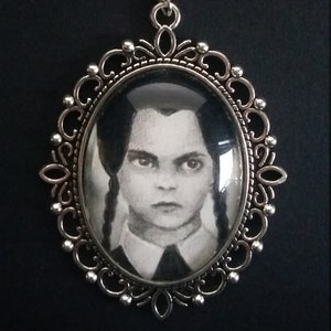 Necklace Drawing| Wednesday Addams - Gothic Cameo Necklace| OOAK| Art Miniature