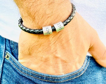 Personalized Men’s Braided Bracelet, Custom Name Bracelet for Dad, Magnetic Stainless Steel Clasp, Father’s Day Gift, 3 Colors