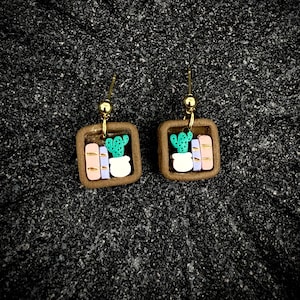 Handmade Polymer Clay Bookshelf Earrings: Cactus and Books, Book Lover Gift