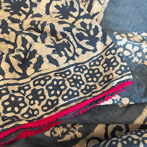 Handblock Bagru Print - Indigo Pure Mulmul Saree