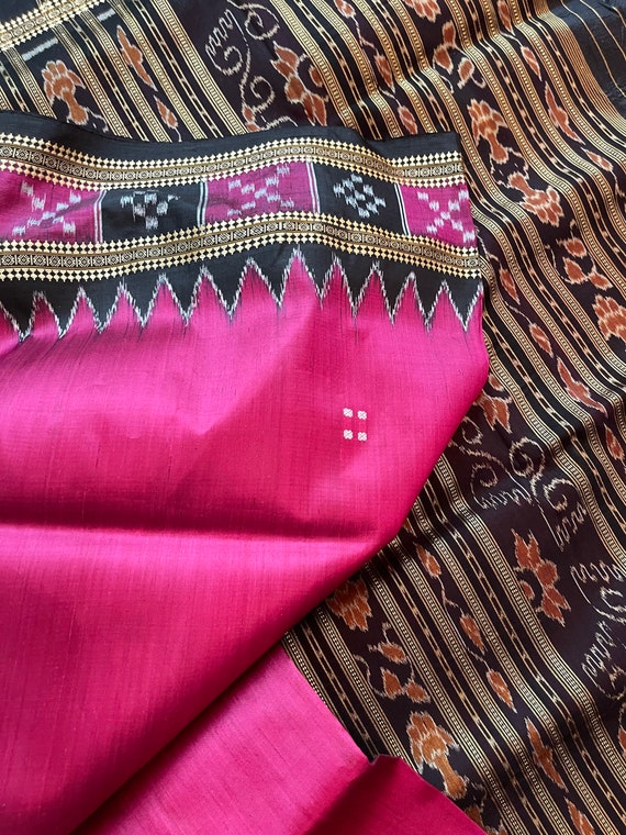 Handwoven Magenta & Black Khandua Silk Saree With Pasapalli | Etsy