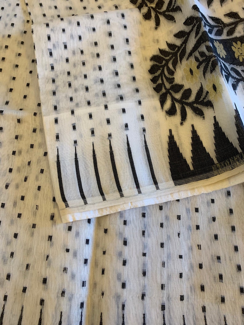 White /& Black Soft Dhakai Jamdani Saree