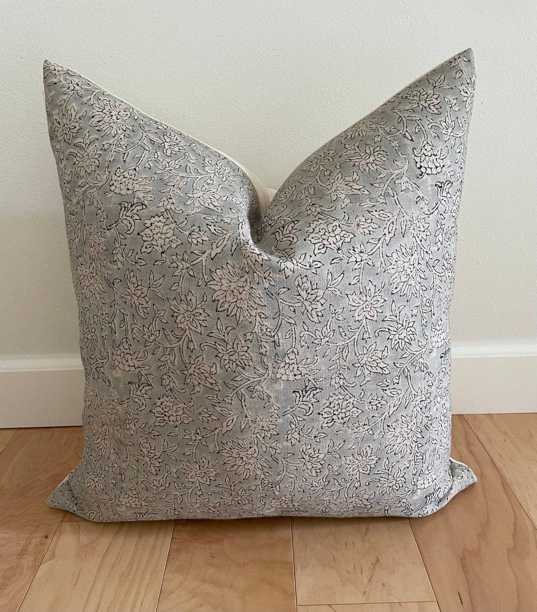 Pretty Floral Pillow Cover Dusty Blue Decorative Pillow Accent Pillow