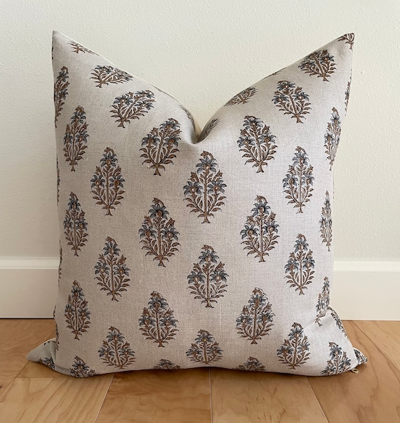 Modern Pillow Cover Blue Grey and Tan on Natural Background Throw
