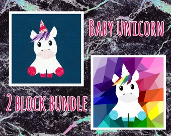Baby Unicorn - Geometric & Solid Background Foundation Paper Pieced Quilt Pattern Bundle