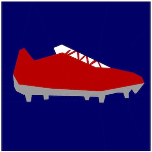 Könnte beinhalten: Ein rot-weißer Fußballschuh mit grauer Sohle. Der Schuh hat eine weiße Schnürung und eine rote Zunge.