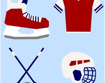 Paquete de bloques de hockey - Colección Let's Play - Patrón de edredón con piezas de papel de base PDF