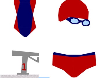 Paquete de bloques de natación - Colección Let's Play - Patrón de edredón de piezas de papel de base PDF