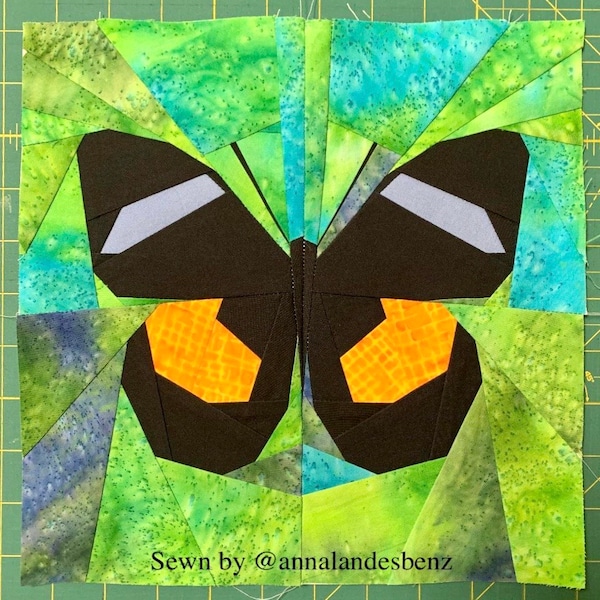 Obrina Olivewing Schmetterling - Foundation Paper Pieced Pattern Quilt PDF