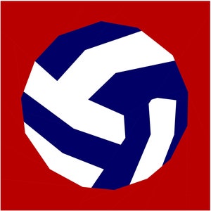 May include: A white and dark blue soccer ball with a geometric design. The ball is on a red background.