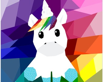 Baby Unicorn - Geometric Background Foundation Paper Pieced Quilt Pattern